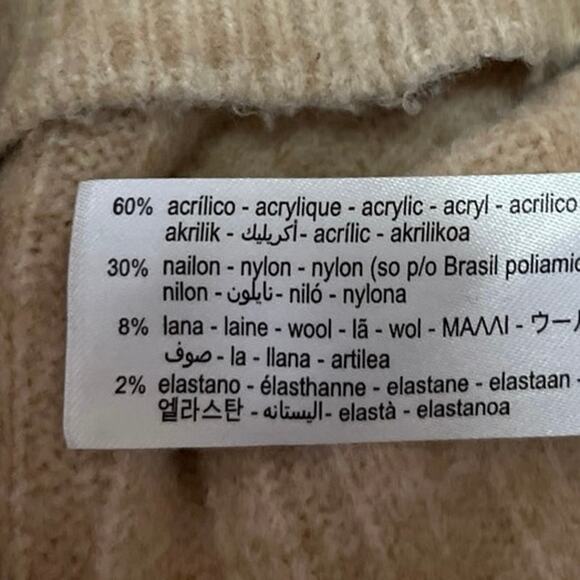 Zara Beige Wool Long Sleeve Ribbed Knit Button Down Cardigan Sweater Top Size S - Picture 4 of 4